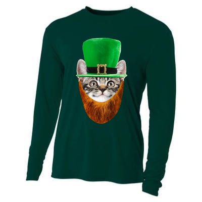 Happy St Catrick's Day Funny Cat Ginger Beard St Patrick's Day Cooling Performance Long Sleeve Crew