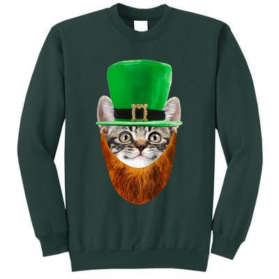 Happy St Catrick's Day Funny Cat Ginger Beard St Patrick's Day Tall Sweatshirt