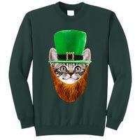 Happy St Catrick's Day Funny Cat Ginger Beard St Patrick's Day Tall Sweatshirt