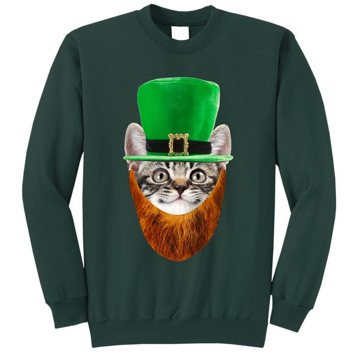 Happy St Catrick's Day Funny Cat Ginger Beard St Patrick's Day Tall Sweatshirt