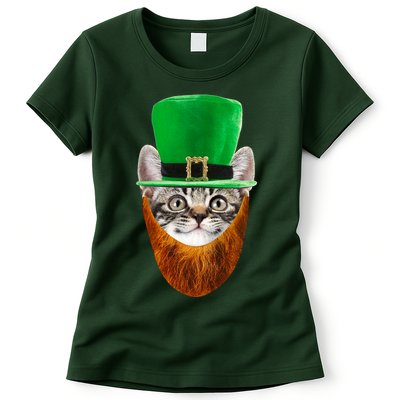Happy St Catrick's Day Funny Cat Ginger Beard St Patrick's Day Womens T-Shirt