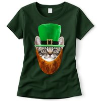Happy St Catrick's Day Funny Cat Ginger Beard St Patrick's Day Womens T-Shirt
