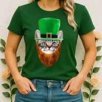 Happy St Catrick's Day Funny Cat Ginger Beard St Patrick's Day Womens T-Shirt