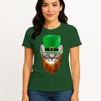 Happy St Catrick's Day Funny Cat Ginger Beard St Patrick's Day Womens T-Shirt