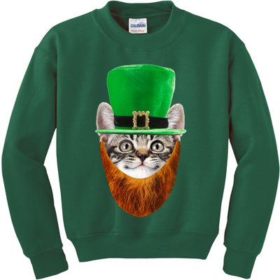 Happy St Catrick's Day Funny Cat Ginger Beard St Patrick's Day Kids Sweatshirt