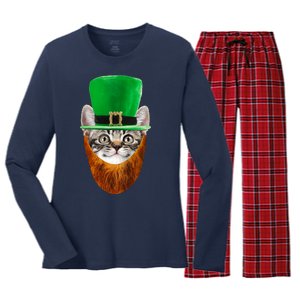 Happy St Catrick's Day Funny Cat Ginger Beard St Patrick's Day Women's Long Sleeve Flannel Pajama Set 