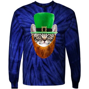 Happy St Catrick's Day Funny Cat Ginger Beard St Patrick's Day Tie-Dye Long Sleeve Shirt