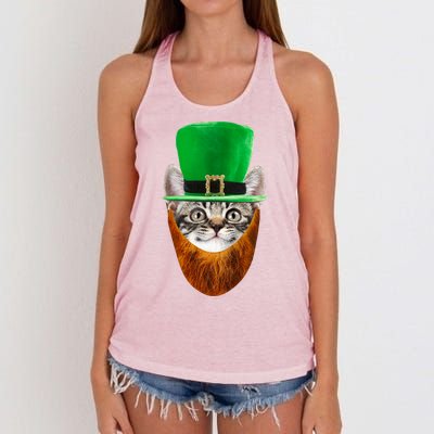 Happy St Catrick's Day Funny Cat Ginger Beard St Patrick's Day Women's Knotted Racerback Tank