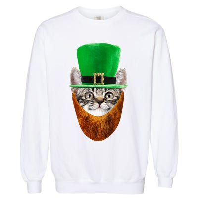 Happy St Catrick's Day Funny Cat Ginger Beard St Patrick's Day Garment-Dyed Sweatshirt