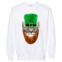 Happy St Catrick's Day Funny Cat Ginger Beard St Patrick's Day Garment-Dyed Sweatshirt