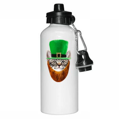 Happy St Catrick's Day Funny Cat Ginger Beard St Patrick's Day Aluminum Water Bottle 