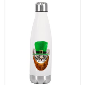 Happy St Catrick's Day Funny Cat Ginger Beard St Patrick's Day Stainless Steel Insulated Water Bottle