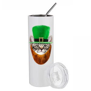 Happy St Catrick's Day Funny Cat Ginger Beard St Patrick's Day Stainless Steel Tumbler