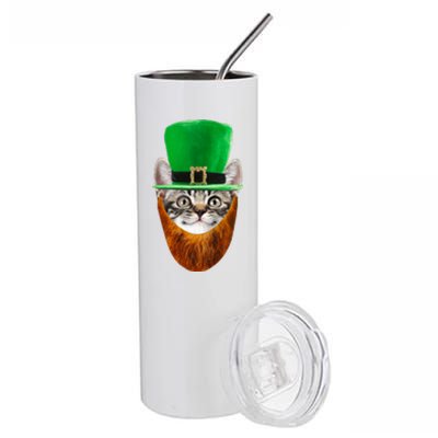 Happy St Catrick's Day Funny Cat Ginger Beard St Patrick's Day Stainless Steel Tumbler