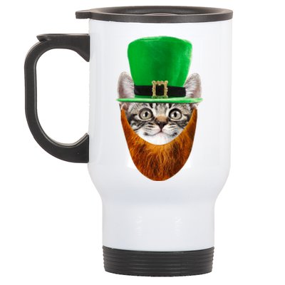 Happy St Catrick's Day Funny Cat Ginger Beard St Patrick's Day Stainless Steel Travel Mug