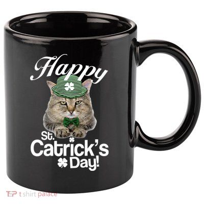 Happy St Catrick's Day Irish Cat 11oz C Handle Ceramic Mug