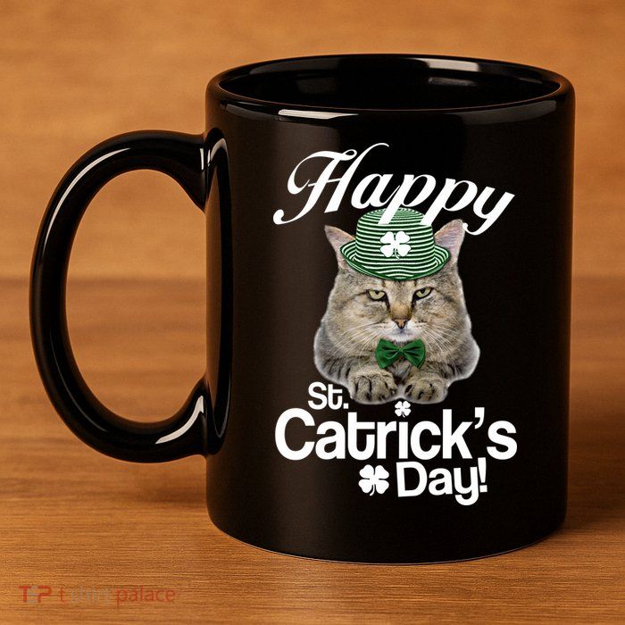 Happy St Catrick's Day Irish Cat 11oz C Handle Ceramic Mug