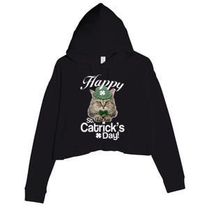 Happy St Catrick's Day Irish Cat Crop Fleece Hoodie