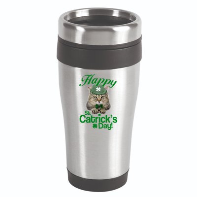 Happy St Catrick's Day Irish Cat 16oz Travel Tumbler
