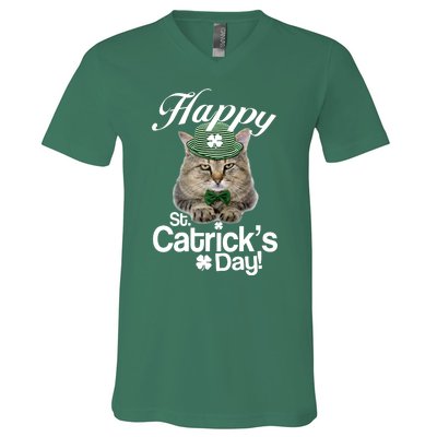 Happy St Catrick's Day Irish Cat V-Neck T-Shirt