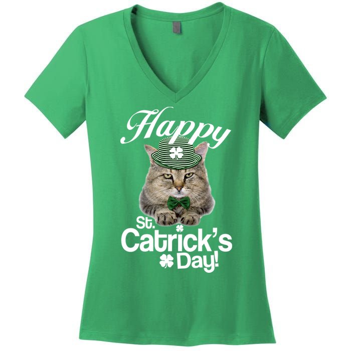 Happy St Catrick's Day Irish Cat Women's V-Neck T-Shirt