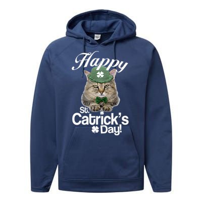 Happy St Catrick's Day Irish Cat Performance Fleece Hoodie