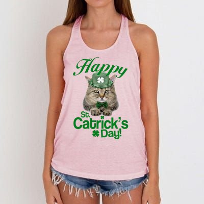 Happy St Catrick's Day Irish Cat Women's Knotted Racerback Tank