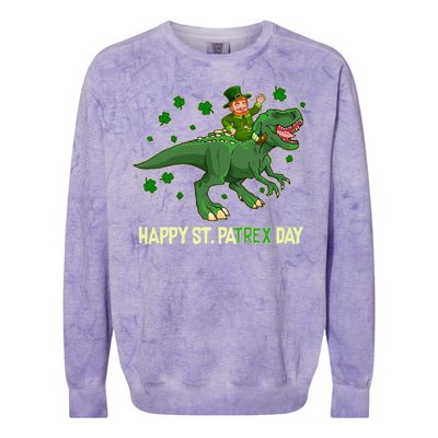 Happy St PaTREX Day Leprechaun Riding T-Rex Dinosaur Colorblast Crewneck Sweatshirt