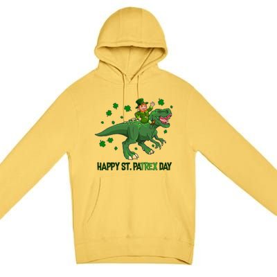 Happy St PaTREX Day Leprechaun Riding T-Rex Dinosaur Premium Pullover Hoodie