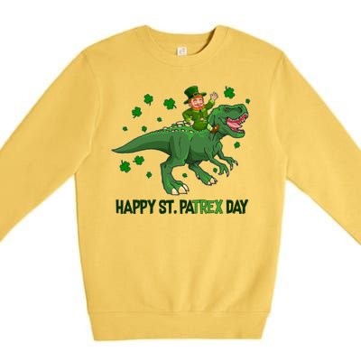 Happy St PaTREX Day Leprechaun Riding T-Rex Dinosaur Premium Crewneck Sweatshirt