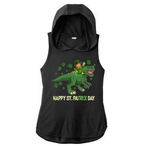 Happy St PaTREX Day Leprechaun Riding T-Rex Dinosaur Ladies PosiCharge Tri-Blend Wicking Draft Hoodie Tank