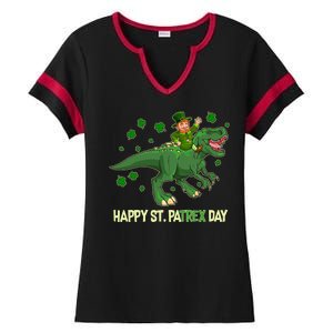 Happy St PaTREX Day Leprechaun Riding T-Rex Dinosaur Ladies Halftime Notch Neck Tee