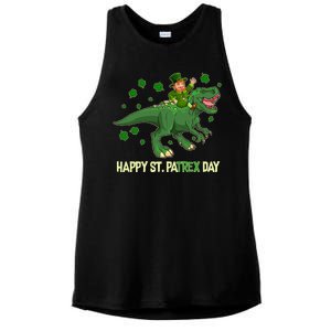 Happy St PaTREX Day Leprechaun Riding T-Rex Dinosaur Ladies PosiCharge Tri-Blend Wicking Tank