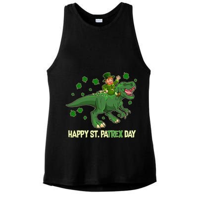 Happy St PaTREX Day Leprechaun Riding T-Rex Dinosaur Ladies PosiCharge Tri-Blend Wicking Tank