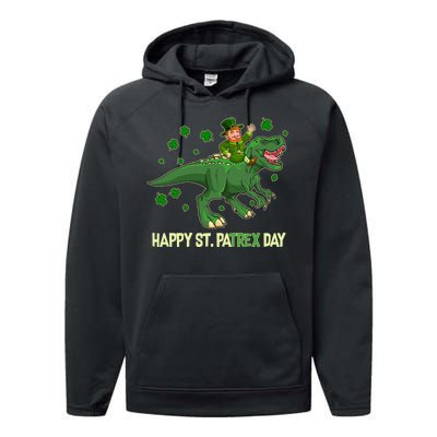 Happy St PaTREX Day Leprechaun Riding T-Rex Dinosaur Performance Fleece Hoodie