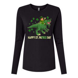 Happy St PaTREX Day Leprechaun Riding T-Rex Dinosaur Womens Cotton Relaxed Long Sleeve T-Shirt