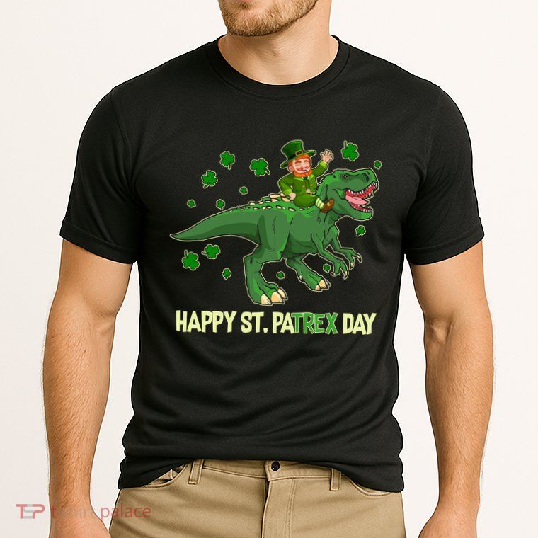 Happy St PaTREX Day Leprechaun Riding T-Rex Dinosaur Performance Shirt