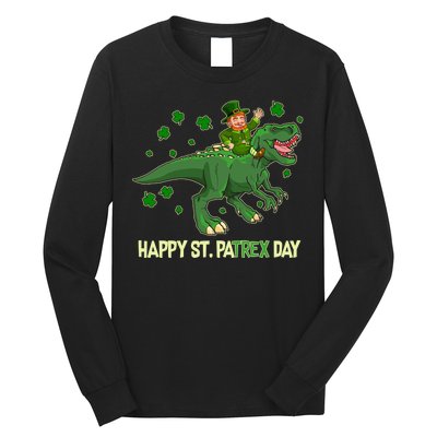 Happy St PaTREX Day Leprechaun Riding T-Rex Dinosaur Long Sleeve Shirt