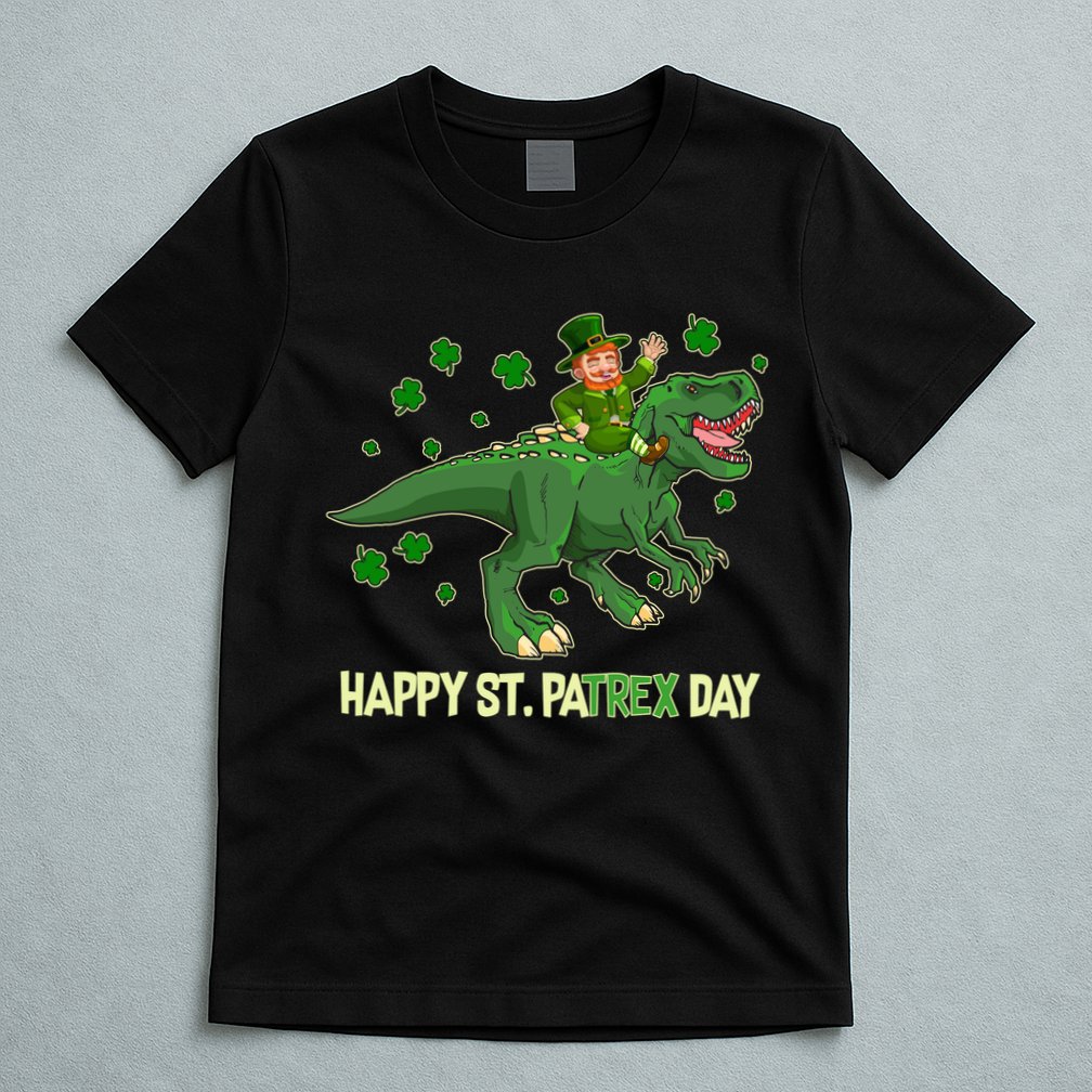 Happy St PaTREX Day Leprechaun Riding T-Rex Dinosaur T-Shirt