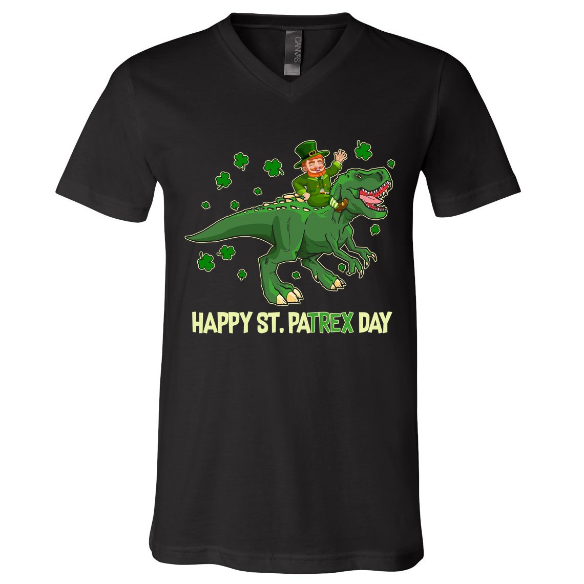 Happy St PaTREX Day Leprechaun Riding T-Rex Dinosaur V-Neck T-Shirt