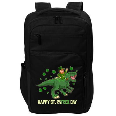 Happy St PaTREX Day Leprechaun Riding T-Rex Dinosaur Impact Tech Backpack