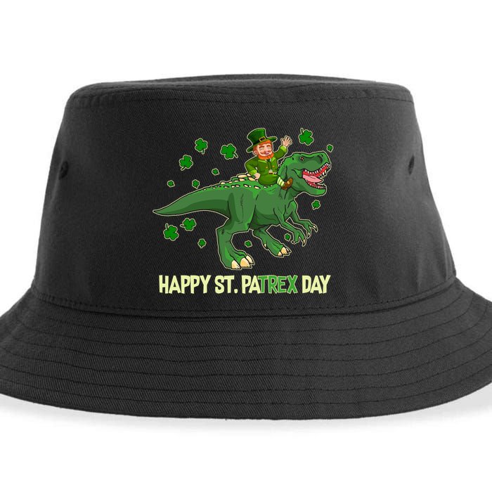 Happy St PaTREX Day Leprechaun Riding T-Rex Dinosaur Sustainable Bucket Hat
