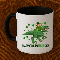 Happy St PaTREX Day Leprechaun Riding T-Rex Dinosaur Mug