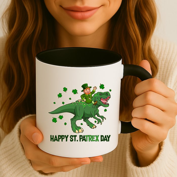 Happy St PaTREX Day Leprechaun Riding T-Rex Dinosaur Mug