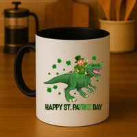 Happy St PaTREX Day Leprechaun Riding T-Rex Dinosaur Mug
