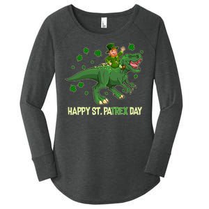 Happy St PaTREX Day Leprechaun Riding T-Rex Dinosaur Women's Perfect Tri Tunic Long Sleeve Shirt