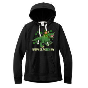 Happy St PaTREX Day Leprechaun Riding T-Rex Dinosaur Women's Fleece Hoodie