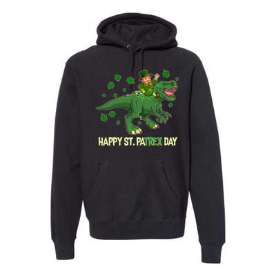 Happy St PaTREX Day Leprechaun Riding T-Rex Dinosaur Premium Hoodie