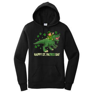 Happy St PaTREX Day Leprechaun Riding T-Rex Dinosaur Women's Pullover Hoodie