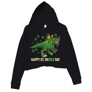 Happy St PaTREX Day Leprechaun Riding T-Rex Dinosaur Crop Fleece Hoodie